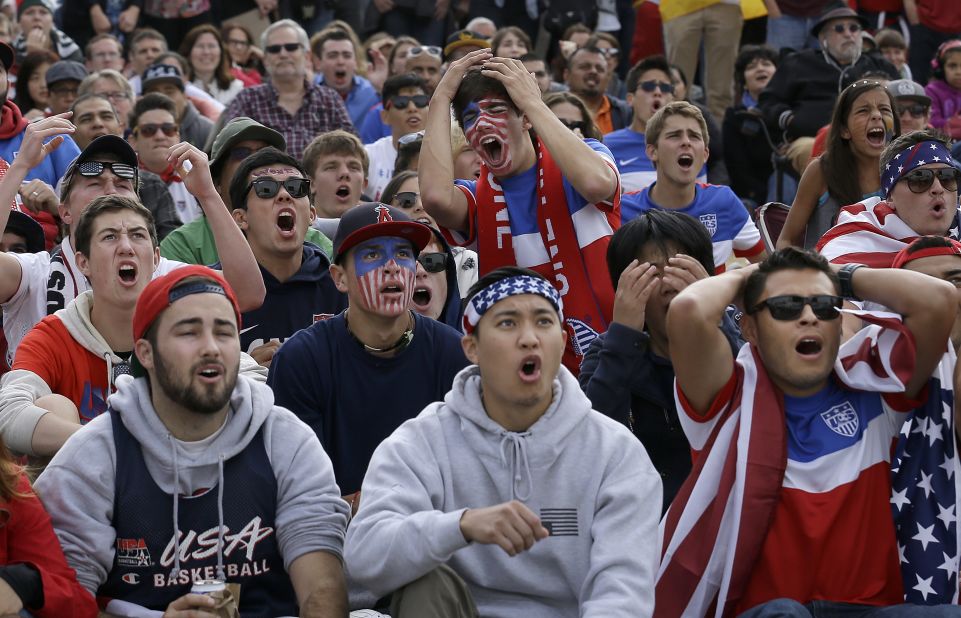 U.S. fans react while watching the United States-Germany match in San Francisco on June 26.