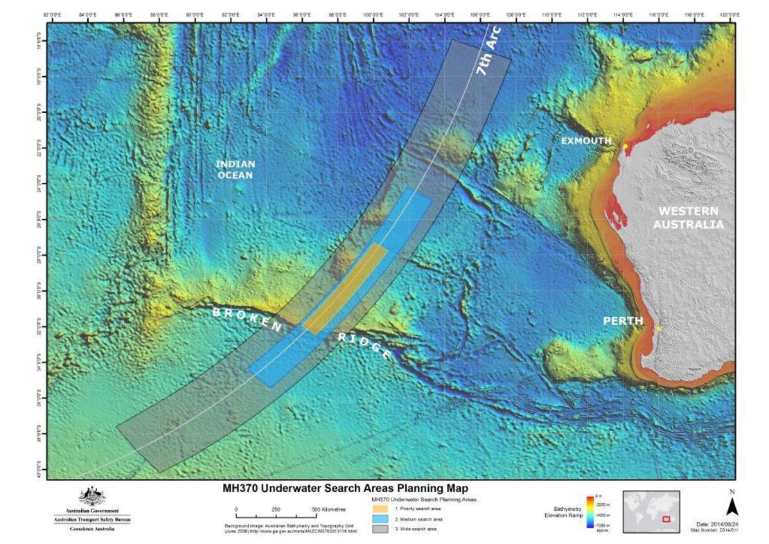 Refined search area for MH370