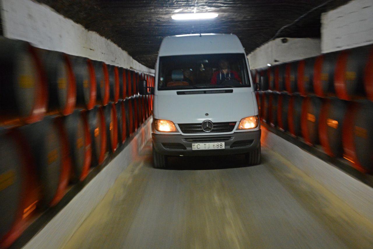 The underground cellars at Cricova in Moldova are so vast, sometimes it's better to drive.
