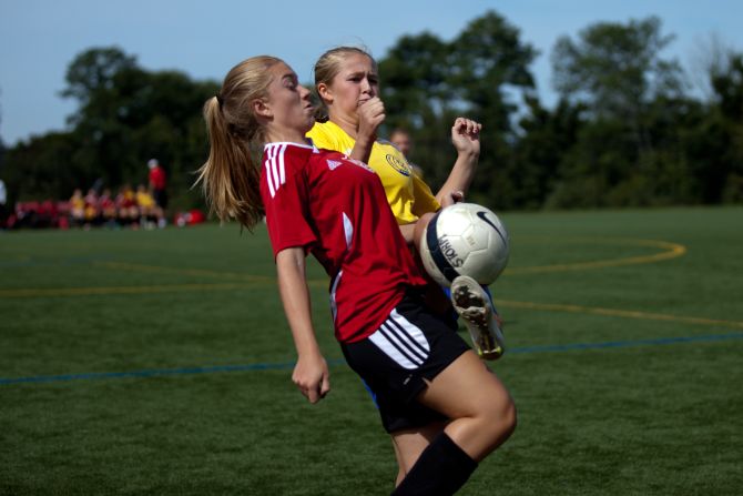 You can see the intensity and determination on these women's faces as they <a href="index.php?page=&url=http%3A%2F%2Fireport.cnn.com%2Fdocs%2FDOC-1135702">battle for the ball</a> in a Westchester County, New York, soccer league.