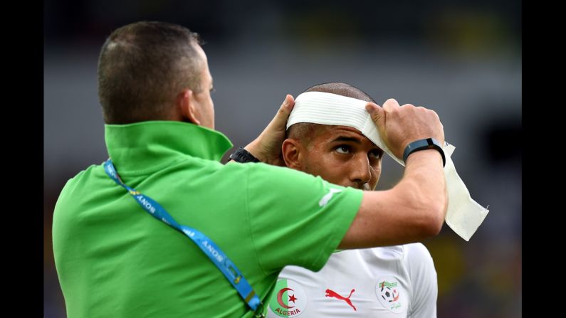 Sofiane Feghouli of Algeria receives a treatment.