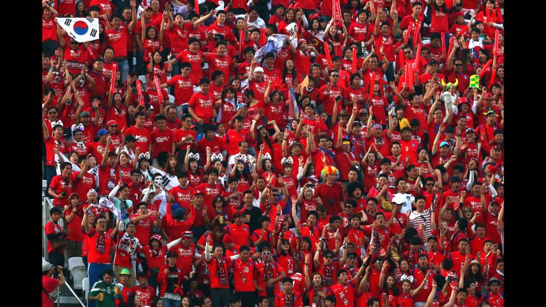 South Korea fans cheer.