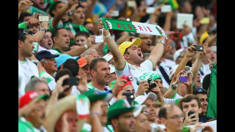 Algeria fans cheer before the match between Algeria and Russia.