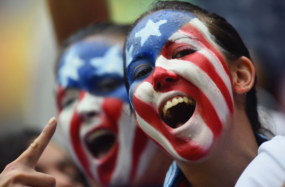 United States fans cheer during the 2014 FIFA World Cup Brazil group G match between the United States and Germany at Arena Pernambuco on June 26, 2014 in Recife, Brazil. (Photo by Jamie McDonald/Getty Images)