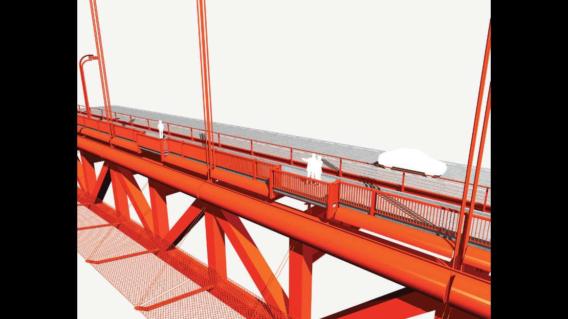 An artist's rendering from the proposal shows the orange barrier extending from the structure below deck.