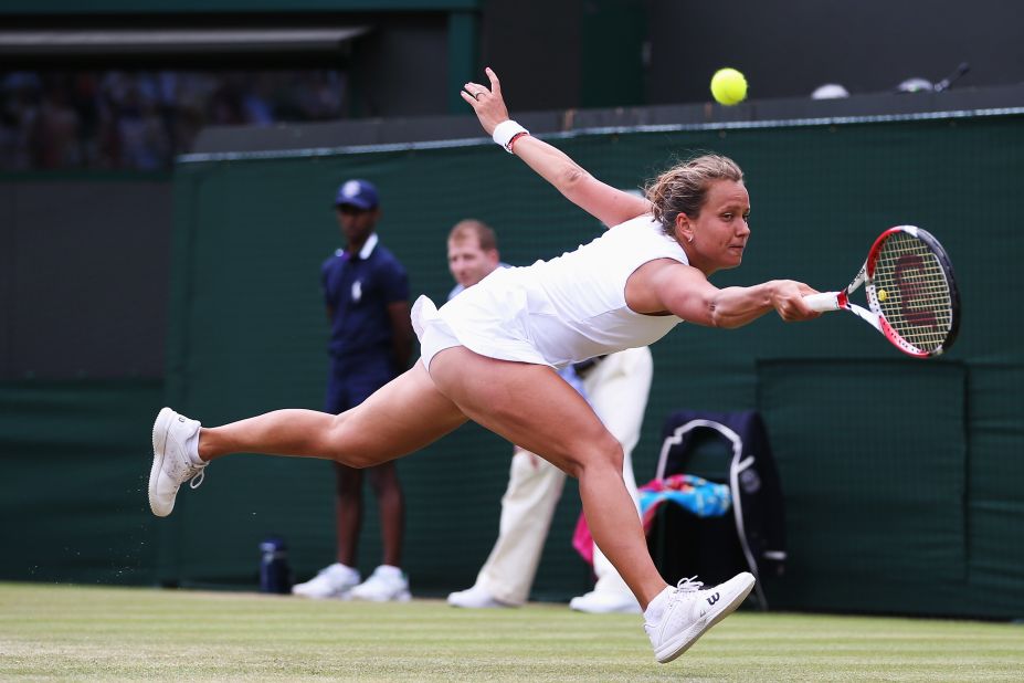 Zahlavova Strycova is at full stretch during her straight sets upset win over Li Na.  