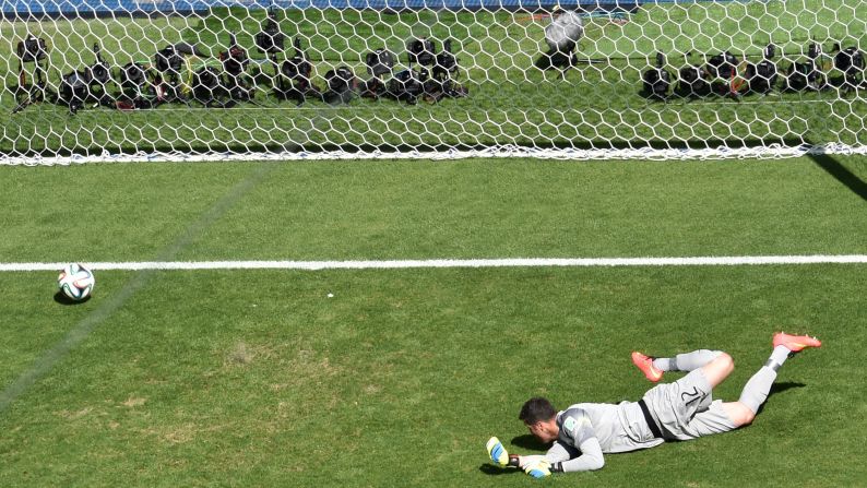 Brazil's goalkeeper, Julio Cesar, concedes a goal to Alexis Sanchez during a World Cup game against Chile in Belo Horizonte, Brazil, on June 28. The first game of the elimination round ended with a score of 1-1. Brazil advanced to the quarterfinals by winning a penalty kick shootout.