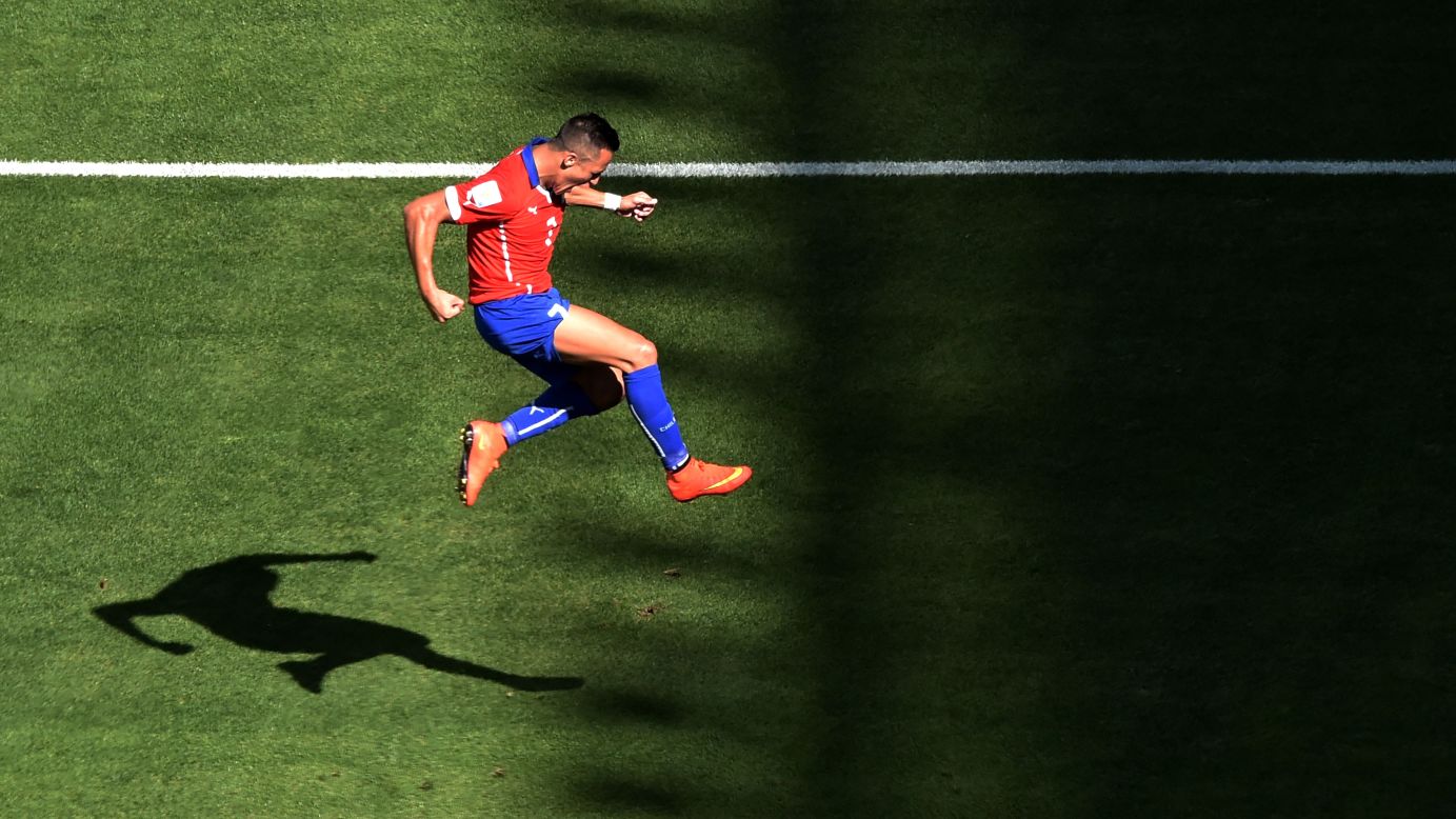 Alexis Sanchez of Chile celebrates after scoring his team's first goal. 