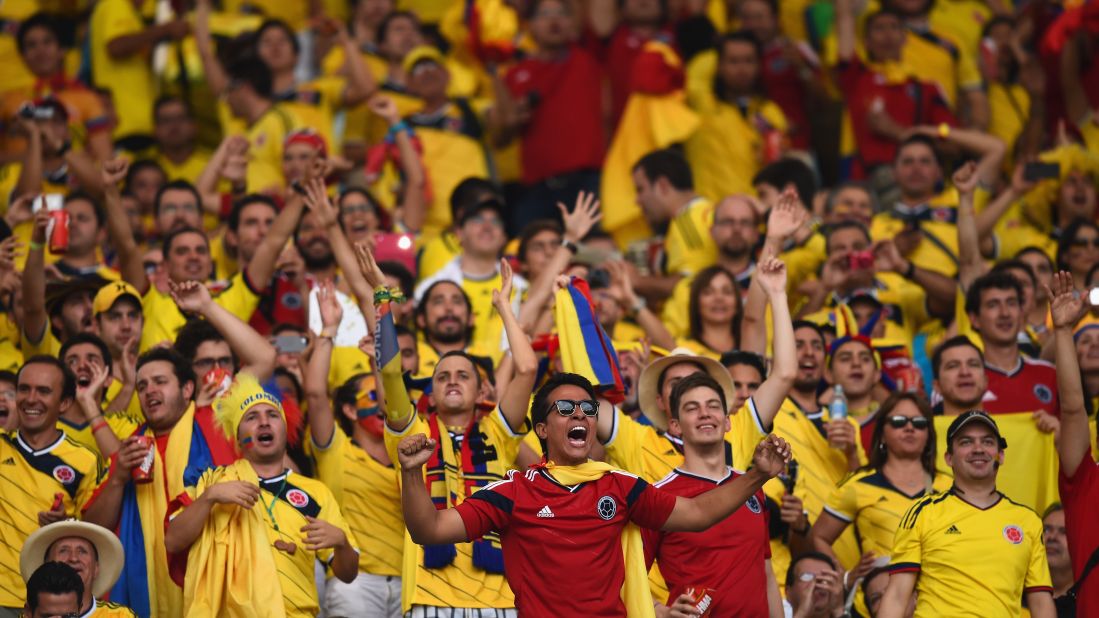 Colombia fans cheer before the game in Rio de Janeiro.