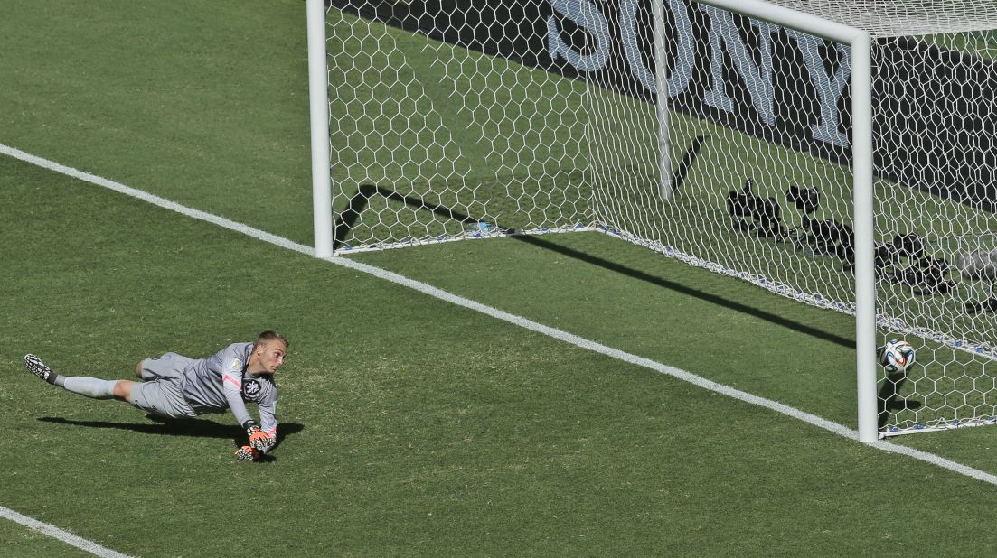 Netherlands' goalkeeper Jasper Cillessen fails to make a save as Mexico's Giovani dos Santos scores the first goal of the game.