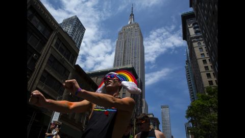 People march down Fifth Avenue during the New York City Gay Pride Parade on Sunday, June 29.