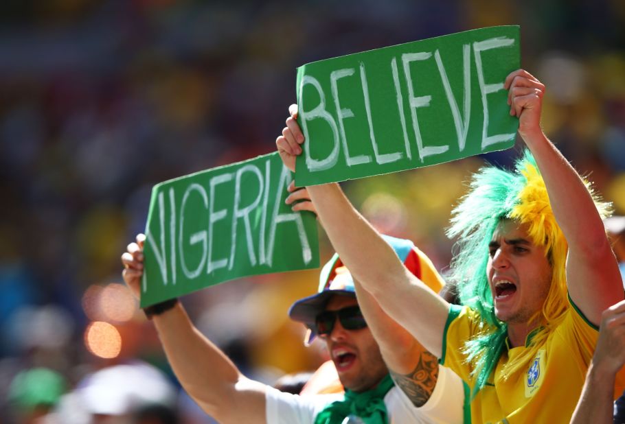 Nigeria supporters cheer before the start of the match.
