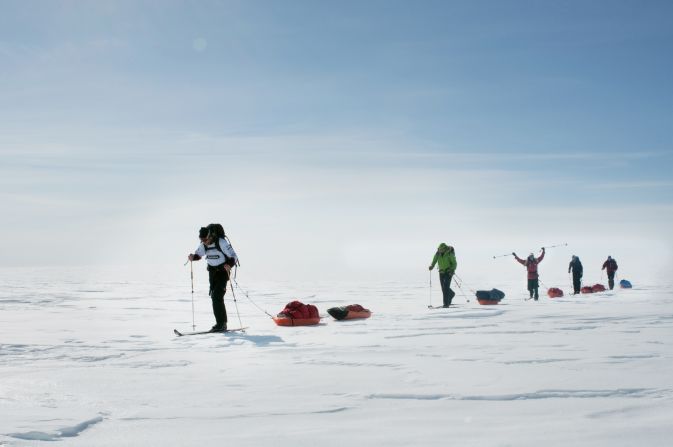 He dragged a 190-pound sled with full of supplies across the ice and snow of Greenland. Some sections were completed on skis. 