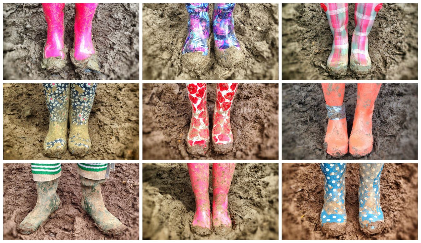 Of course Westwood wasn't the only one to sport eye-catching welly-wear. In a land where the roads run thick with mud, they with the luminous wellingtons reign supreme.        