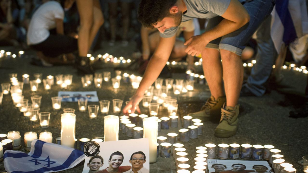 Israelis in Tel Aviv mourn the deaths of three teenagers.
