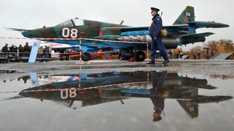 File photo:  The Su-25, pictured at a Russian air force base, was part of the Iraqi air force under Saddam Hussein's regime.