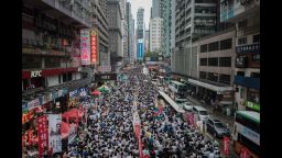 Demonstrators march during a pro-democracy rally in Hong Kong on Tuesday, July 1, as frustration grows over the influence of Beijing on the city.