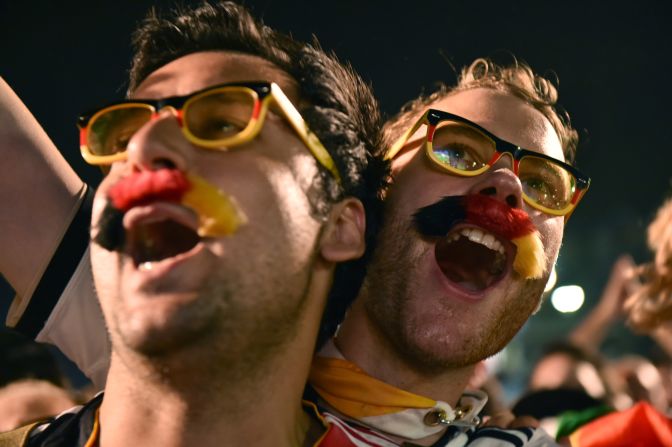 Germany supporters in Rio de Janeiro celebrate at the end of the round-of-16 World Cup match between Germany and Algeria on Monday, June 30. Germany won 2-1 to advance to the quarterfinals. 