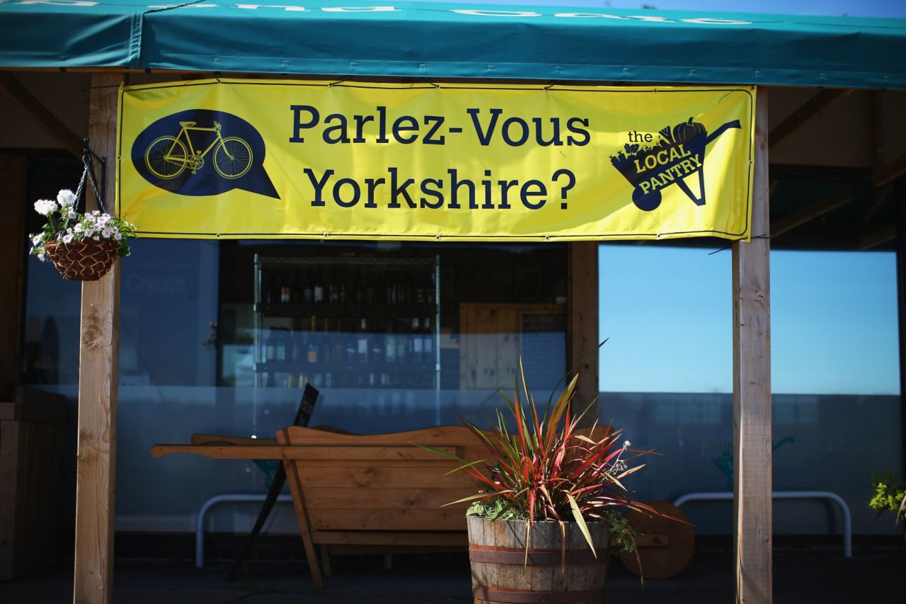 Yorkshire has getting into the French flavor of the Tour and signs like this one have been popping up all over the route.