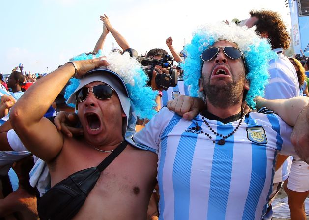 Argentina fans in Rio de Janeiro celebrate at the end of the Switzerland match on July 1. Argentina won 1-0 to advance to the quarterfinals.