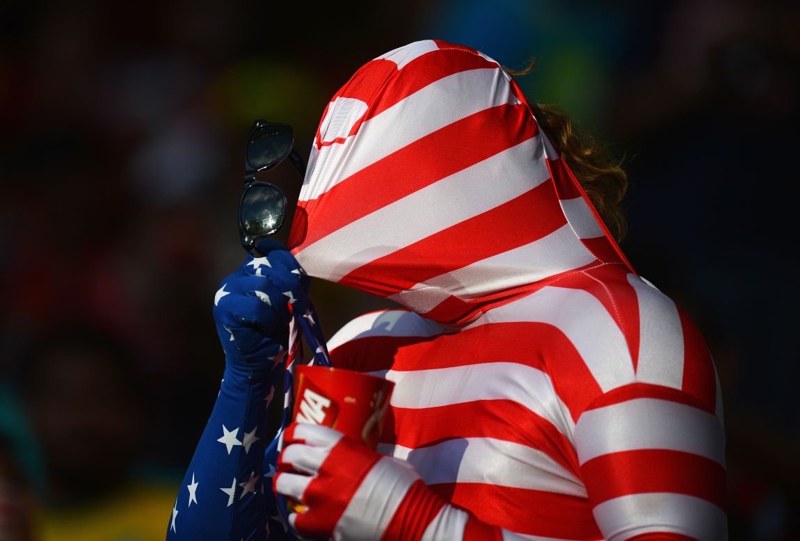 A U.S. fan soaks up the atmosphere in Salvador, Brazil, prior to the Belgium match.