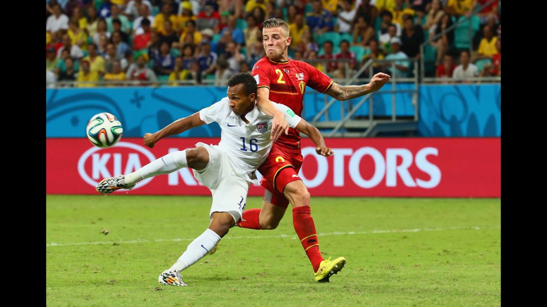 Julian Green of the United States scores a goal against Belgium during extra time of a World Cup round-of-16 match Tuesday, July 1, in Salvador, Brazil. Belgium won the match 2-1, however, to advance to the quarterfinals of the soccer tournament. 