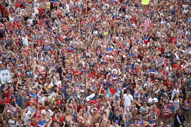 Fans gather at Chicago's Soldier Field to watch the U.S.-Belgium match.