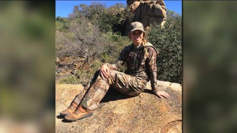 An image of Kendall Jones, a cheerleader vilified online for images of her posing with dead animals.
