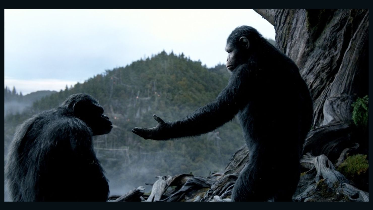 Andy Serkis brings life to simian Caesar (right) in 20th Century Fox's "Dawn of the Planet of the Apes."