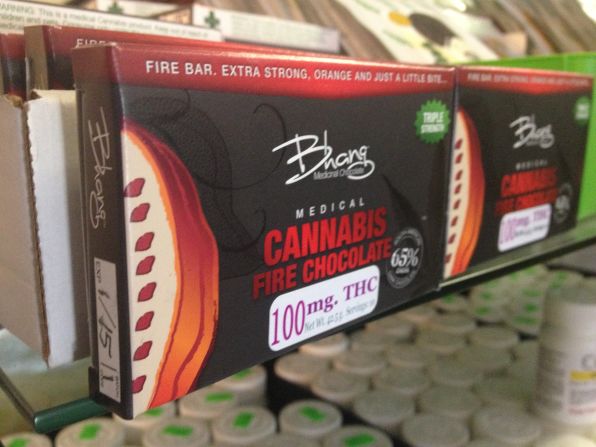 This chocolate bar has 100 mg THC. 10 doses of marijuana.