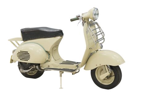 <strong>"Vyatka" Scooter, produced from 1957 to 1966</strong><br /><br />Many early products were strikingly similar to Western designs, like this scooter that bears a striking similarity to the Italian Vespa.<br /><br />In the push for consumer goods, "[designers] didn't have the time to come up with new ideas," said Chiriac, so they traveled to the West and borrowed them.<br /><br />"It didn't really take off because it was too cold most of the time for people to use them, so it was a good example of a Western idea implemented without thinking of the local specifics."