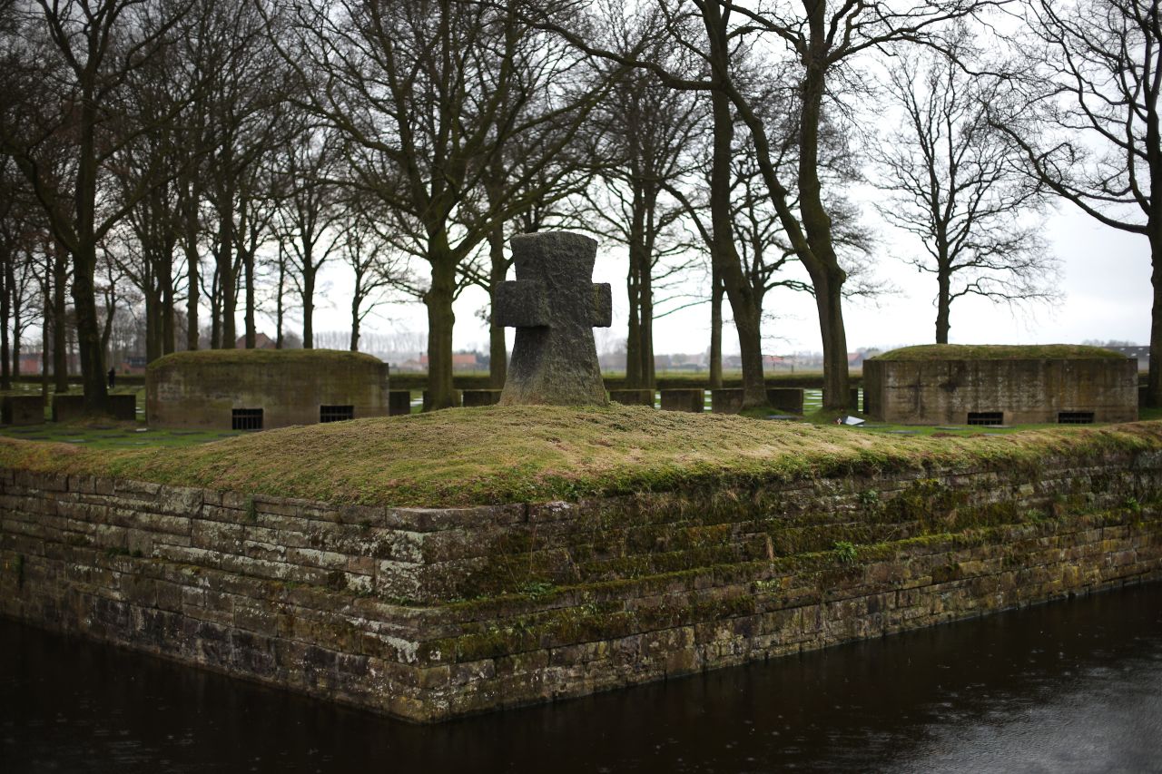 One of four German World War I cemeteries in Flanders, Langemark contains the graves of thousands of unknown soldiers. It was visited by Adolf Hitler in June 1940.