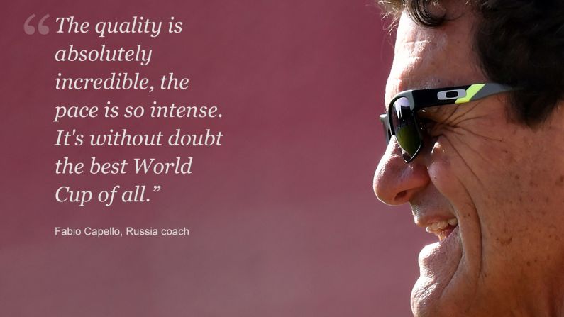 Russia coach Fabio Capello was impressed with what he saw at the World Cup, and who could blame him? <br /><br />The group stage provided bucket loads of goals, thrills and spills galore and more tales of David overcoming Goliath than the Old Testament.<br /><br />Capello had just one small problem; the pace was just too much for his Russian players. The hosts of the 2018 World Cup were out of step with their dry, low-tempo football in a competition which was setting pulses racing across the globe.<br /><br />Russia and Capello exited after failing to win any of its three matches in Brazil. A vast improvement will be expected on home soil in four years.