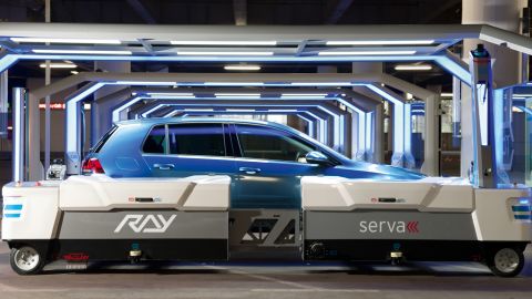 RAY, the robot  valet used to move cars at Dusseldorf airport, was made by German company Serva Transport Systems.