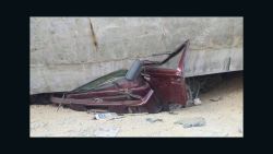 Twitter photos of a car crushed under a bridge in Brazil