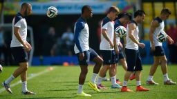 France's midfielder Mathieu Valbuena (L) and France's forward Karim Benzema (C) control the ball during a team training session at the Maracana Stadium Stadium in Rio de Janeiro on July 3, 2014, ahead of their match against Germany in the quarter-finals of the 2014 FIFA World Cup on July 4. AFP PHOTO / FRANCK FIFEFRANCK FIFE/AFP/Getty Images