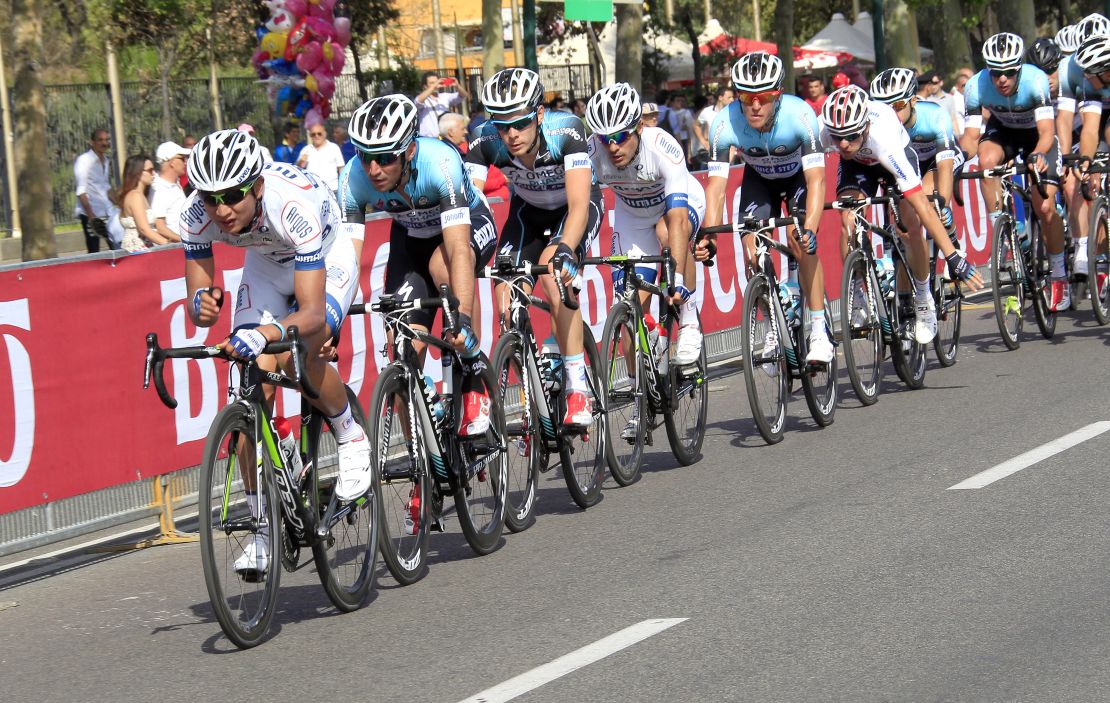 Ji Cheng leads the pack during the first stage of the Giro d'Italia on May 4, 2013 in Naples.