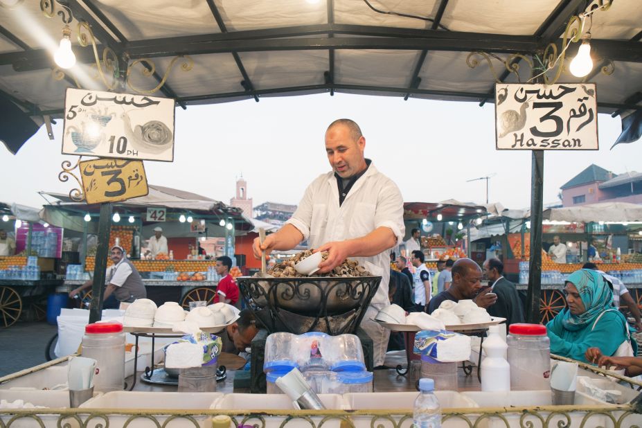 Perhaps a throwback to France's colonial presence in Morocco, this Jemaa el-Fna vendor specializes in cooked snails.