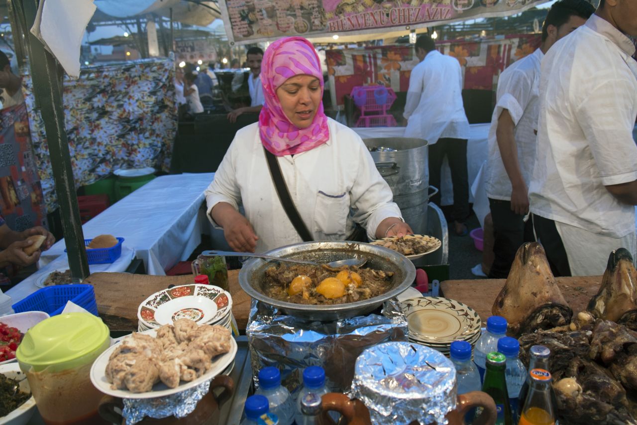 It doesn't sound appetizing, but a slow-cooked stew made from the head of a sheep is a favorite among Moroccans visiting Marrakech.