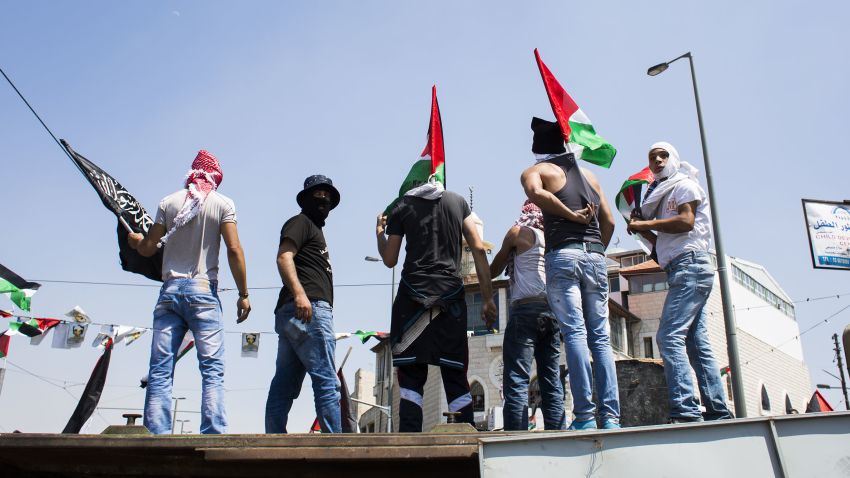 Clashes break out between Israeli police and Palestinian youths during the noon Ramadan prayer in Ras Al Amud neighbourhood ahead of the funeral ceremony of Muhammad Abu Kdear on July 4 2014 in Jerusalem, Israel.