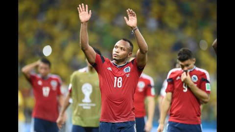 Colombia defender Juan Camilo Zuniga waves after the game.