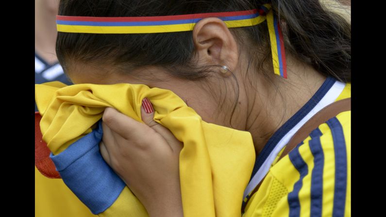 A Colombia fan cries in Medellin, Colombia, after the team lost to Brazil.