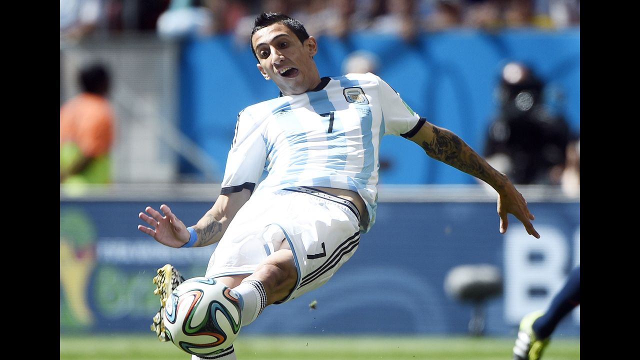 Argentina midfielder Angel di Maria kicks the ball.