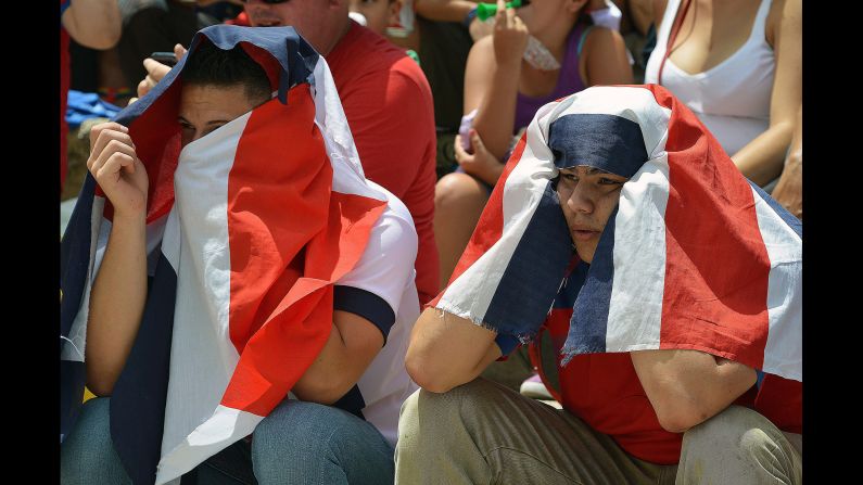 Costa Rica fans watch the match against Netherlands on a giant screen at Democracy Plaza in San Jose, Costa Rica, on July 5. 
