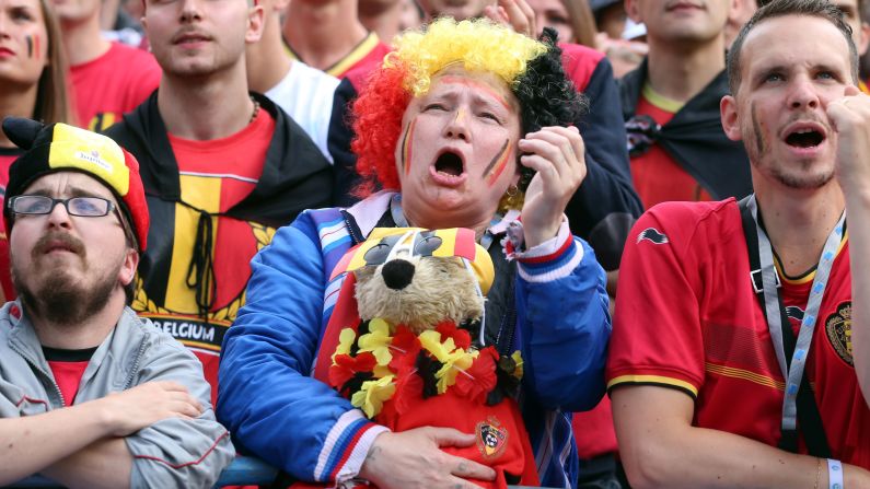 Belgium fans watch the Argentina match on a big screen near King Baudouin Stadium in Brussels, Belgium, on July 5. 