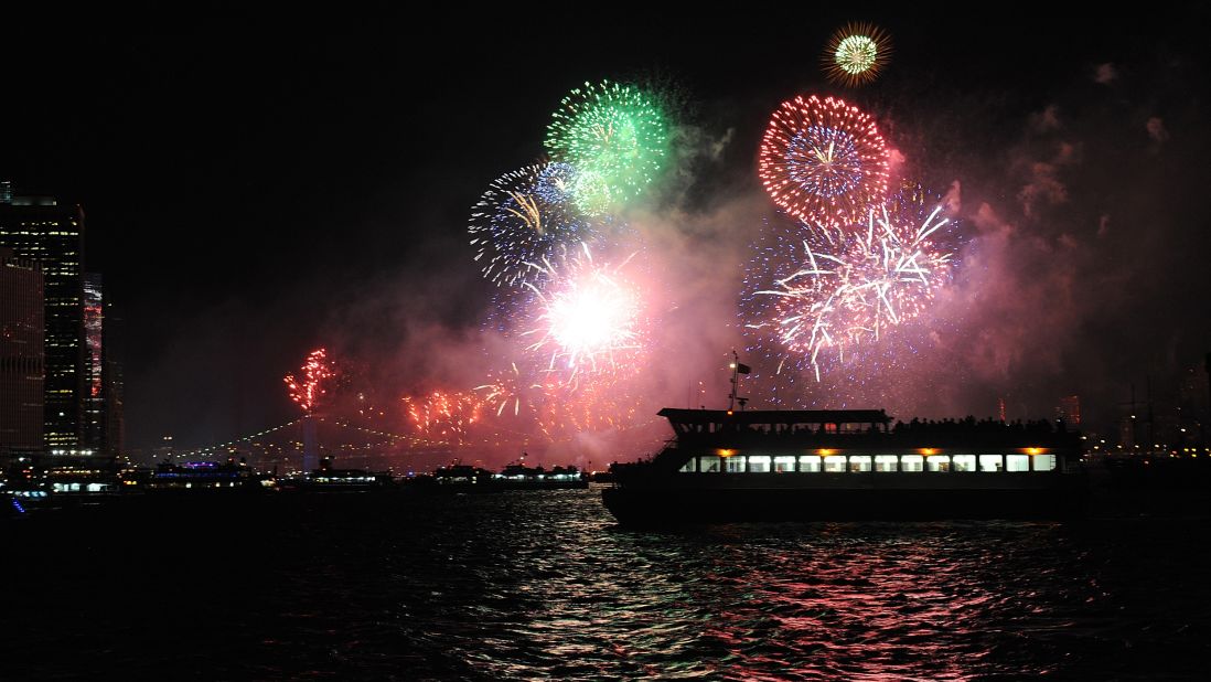 Macy's Fourth of July fireworks are seen from a Circle Line cruise ship in New York in 2014. 