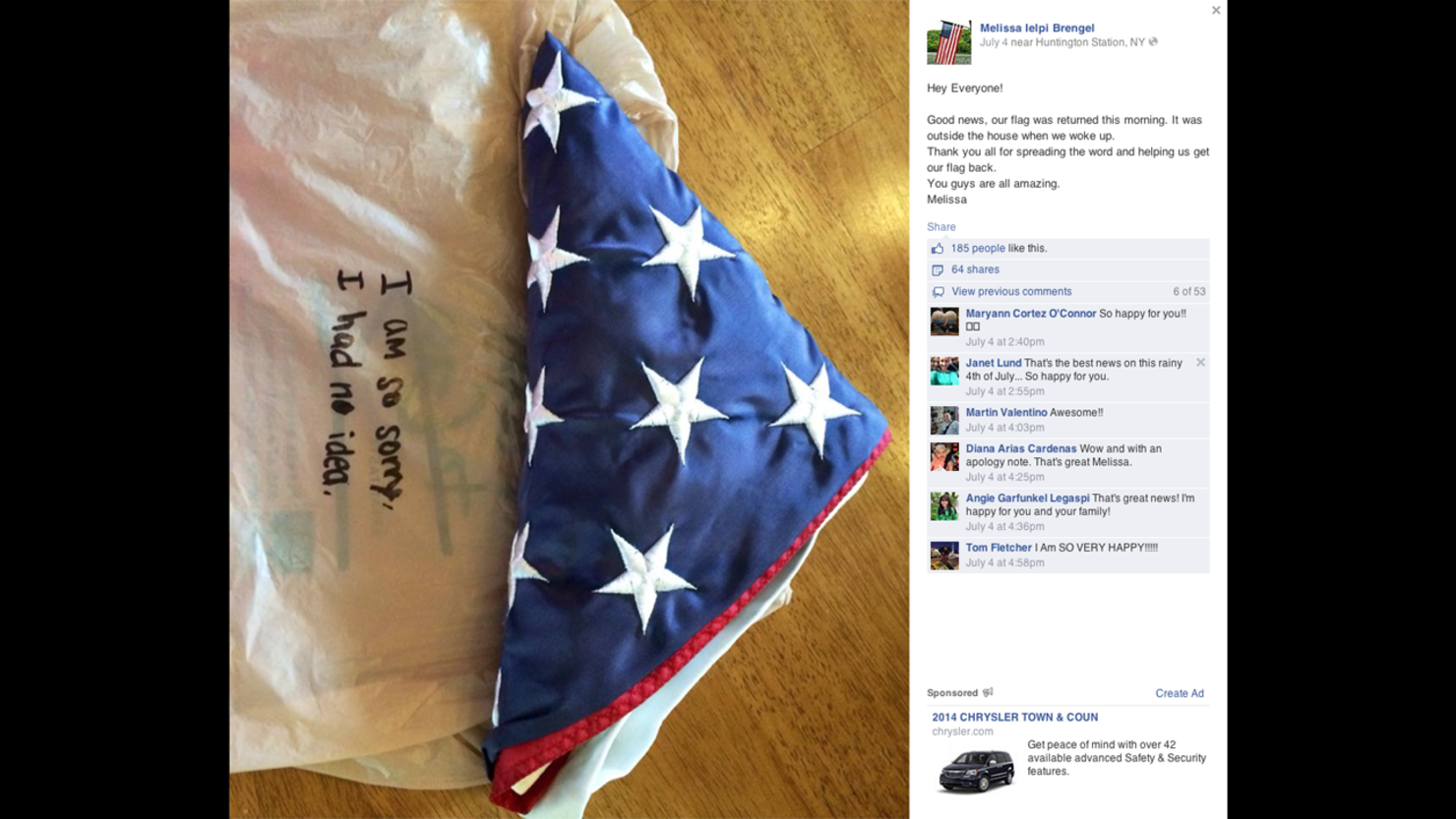 stolen 9/11 flag returned