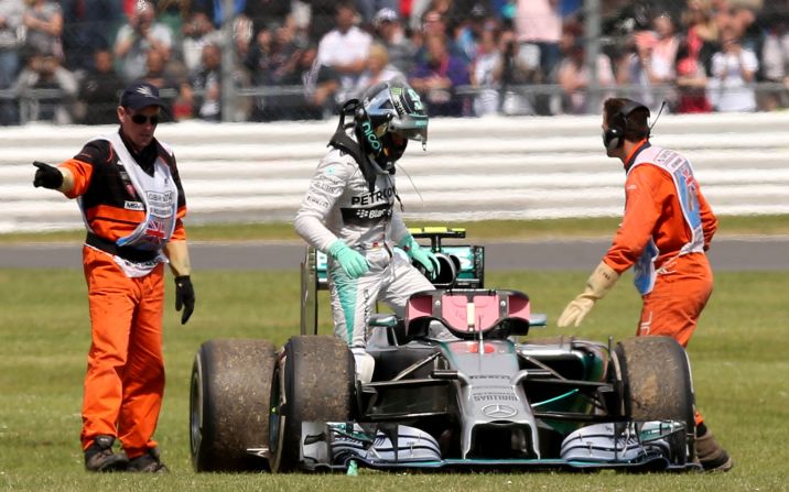 Nico Rosberg was forced to retire his Mercedes when leading on lap 29 of the British Grand Prix.