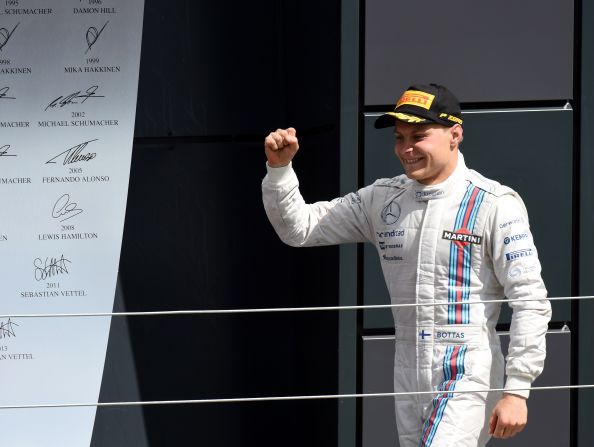 Valterri Bottas of Finland drove his Williams to a fine second place at Silverstone behind Hamilton.