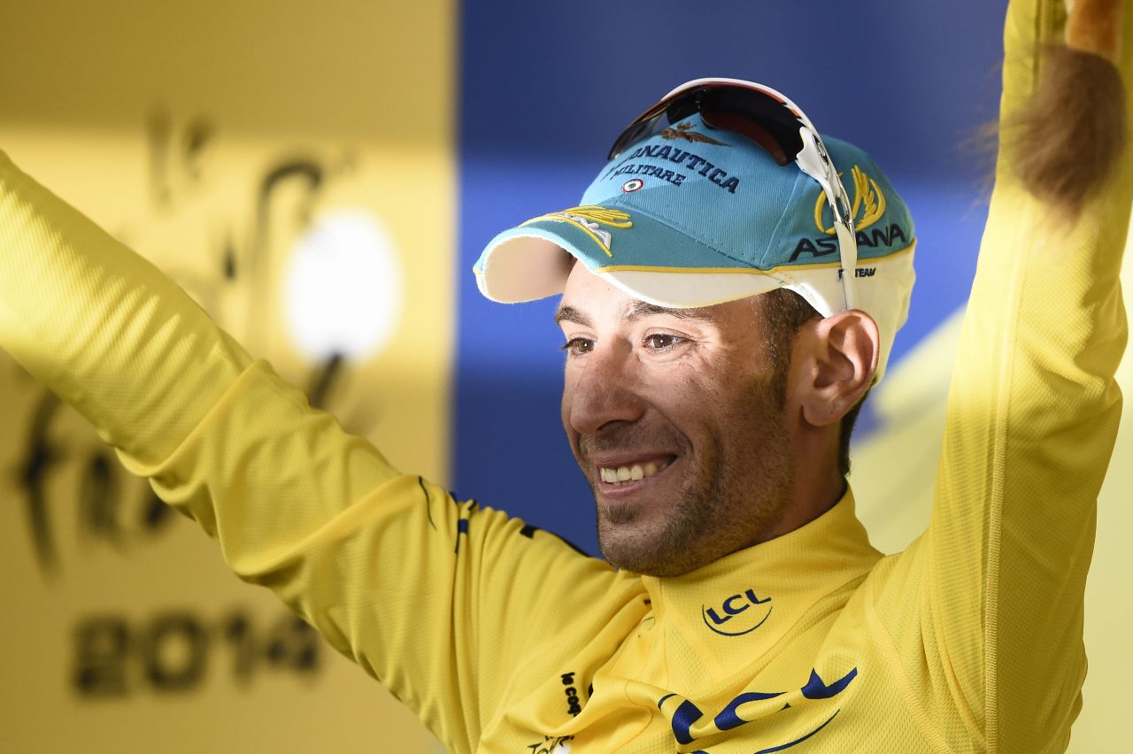 Nibali took the lead in the 2014 Tour de France after winning the second stage in Sheffield, England.